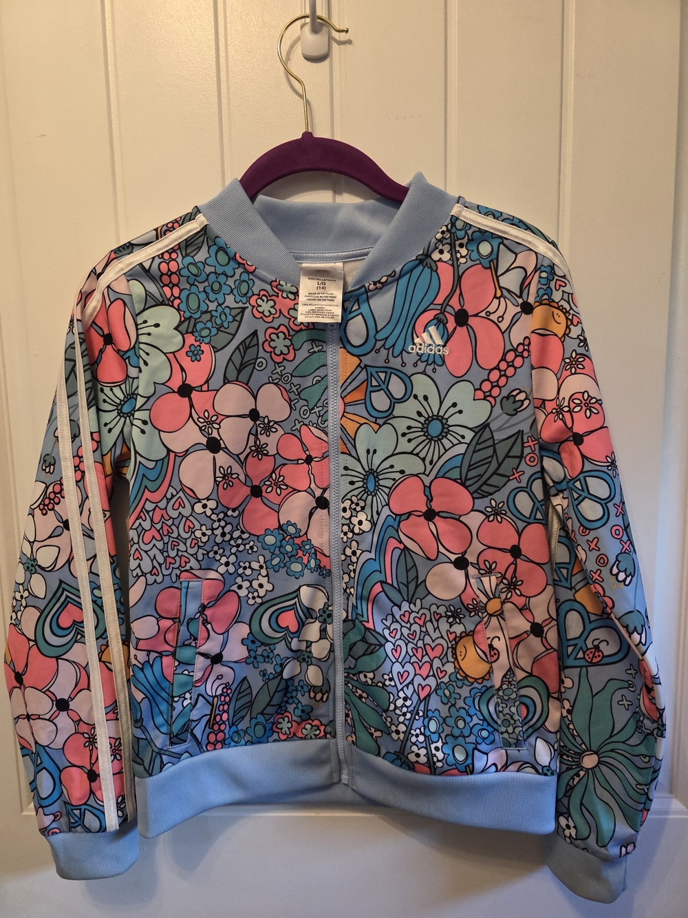 adidas Kids Floral Jacket - Light Blue Multi